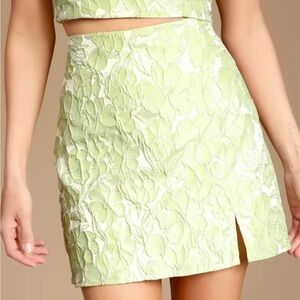 Sunny Seasons Lime Green Floral Jacquard‎ Mini Skirt